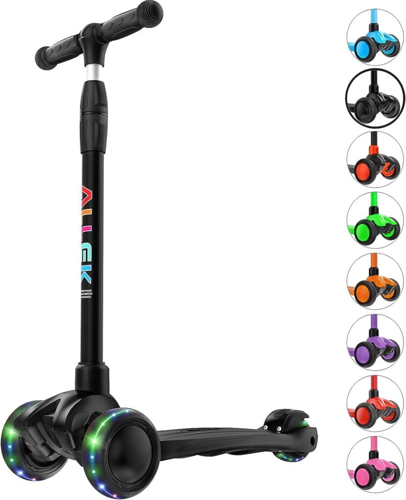 Allek Kick Scooter B03, Lean N Glide 3-Wheeled Push Scooter with Extra Wide PU Light-Up Wheels, Any Height Adjustable Handlebar and Strong Thick Deck for Children from 3-12yrs (Orange)