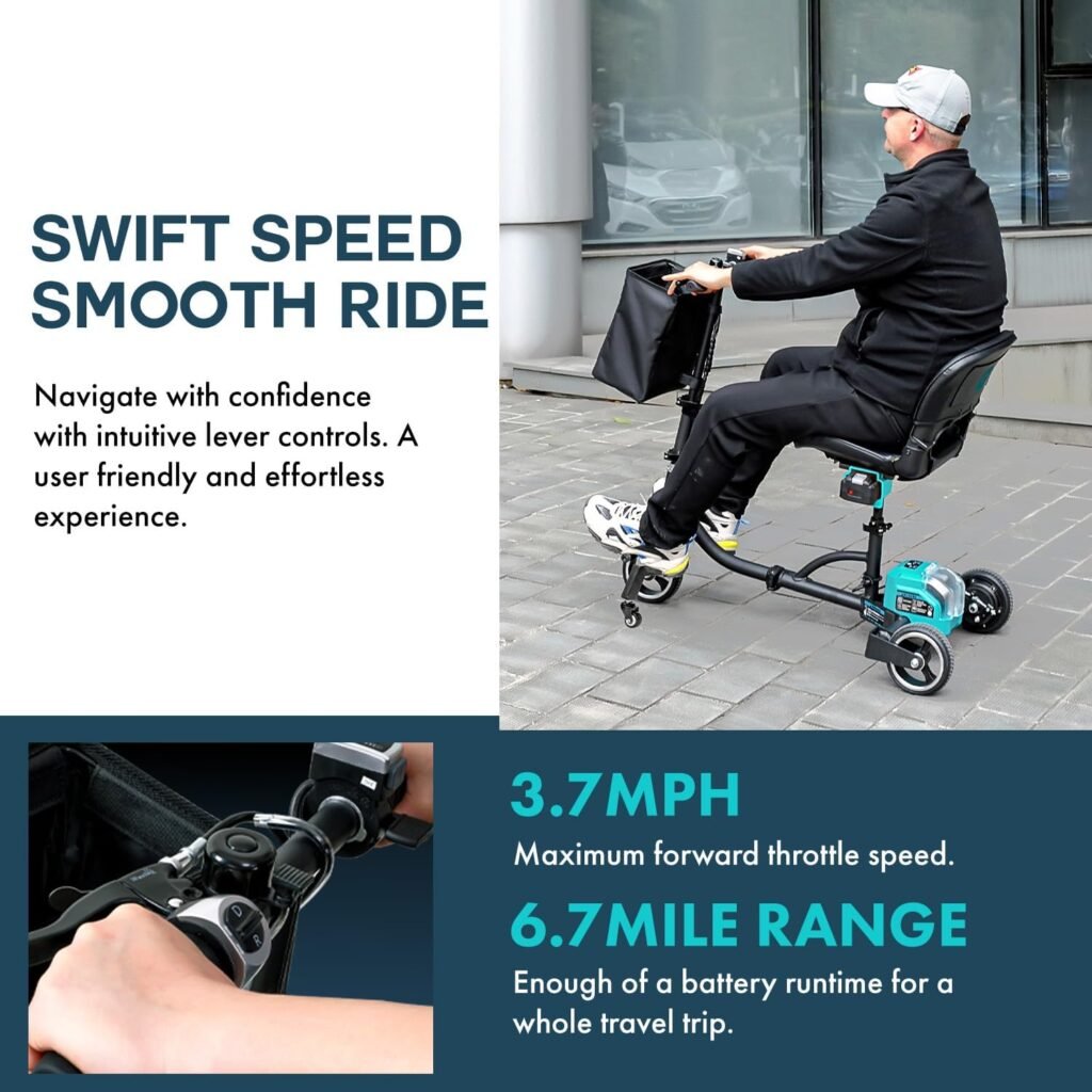 G 3 Wheel Folding Mobility Scooter Basic - Electric Powered, Airline Friendly - Long Range Travel w/ 2 Detachable 48V Lithium-ion Batteries and Charger Max Load of 275lbs