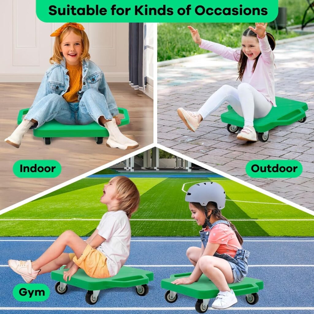 Kids Sitting Scooter Board with Universal Wheels Safety Plastic Scooter for Kids Ages 6-12 Manual Sport Scooters with Handles for Gym Class