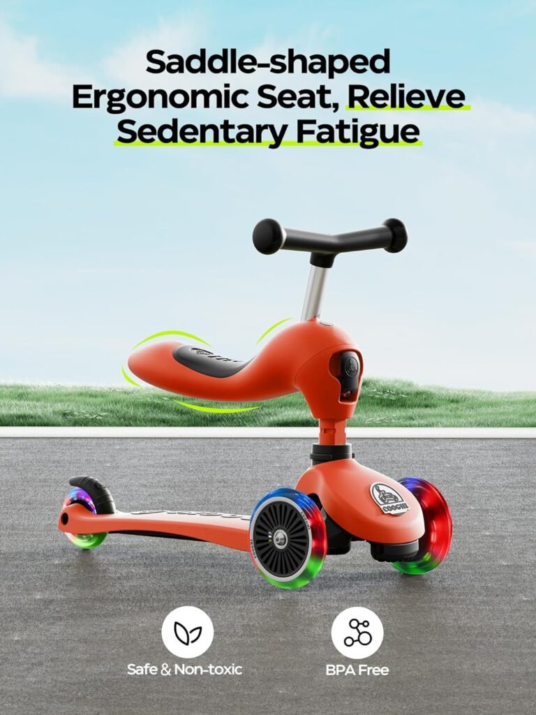 COOGHI 3 in 1 Toddler Scooter, Push Scooter for Toddlers 1-3(Use Up to 5 Year Old),with Parent Handle and Seat,Outdoor Ride On Toys,1 Year Old Birthday Gift for Boys and Girls