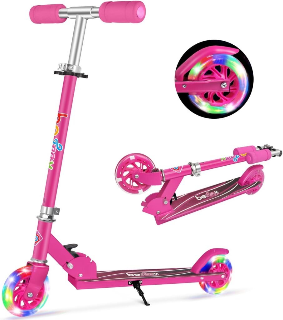 BELEEV V1 Scooters for Kids, 2 Wheel Folding Kick Scooter for Girls Boys, 3 Adjustable Height, Light Up Wheels, Lightweight Scooter with Sturdy Frame, Kickstand for Children 3 to 12 Years Old