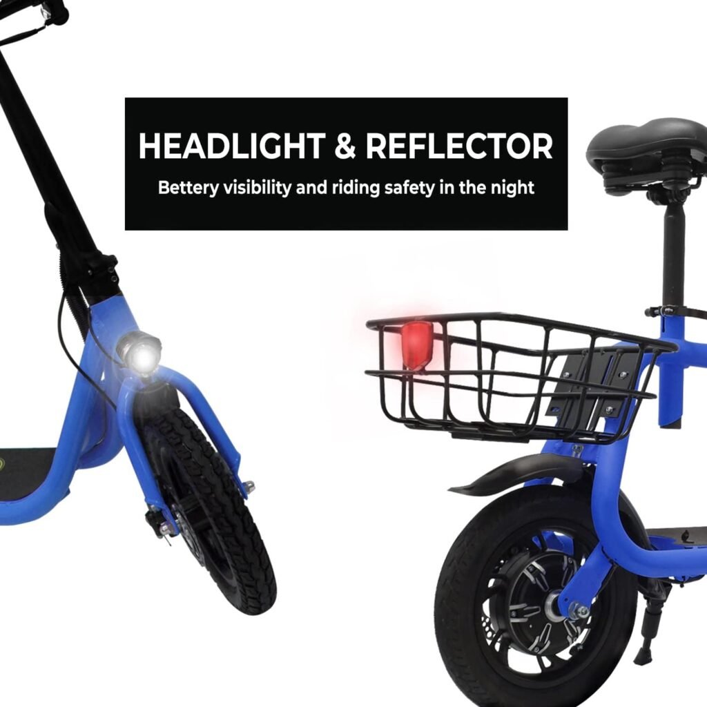Phantomgogo Commuter R1 - Electric Scooter for Adults - Foldable Scooter with Seat  Carry Basket - 450W Brushless Motor 36V - 15MPH 265lbs Max Load E Mopeds for Adults