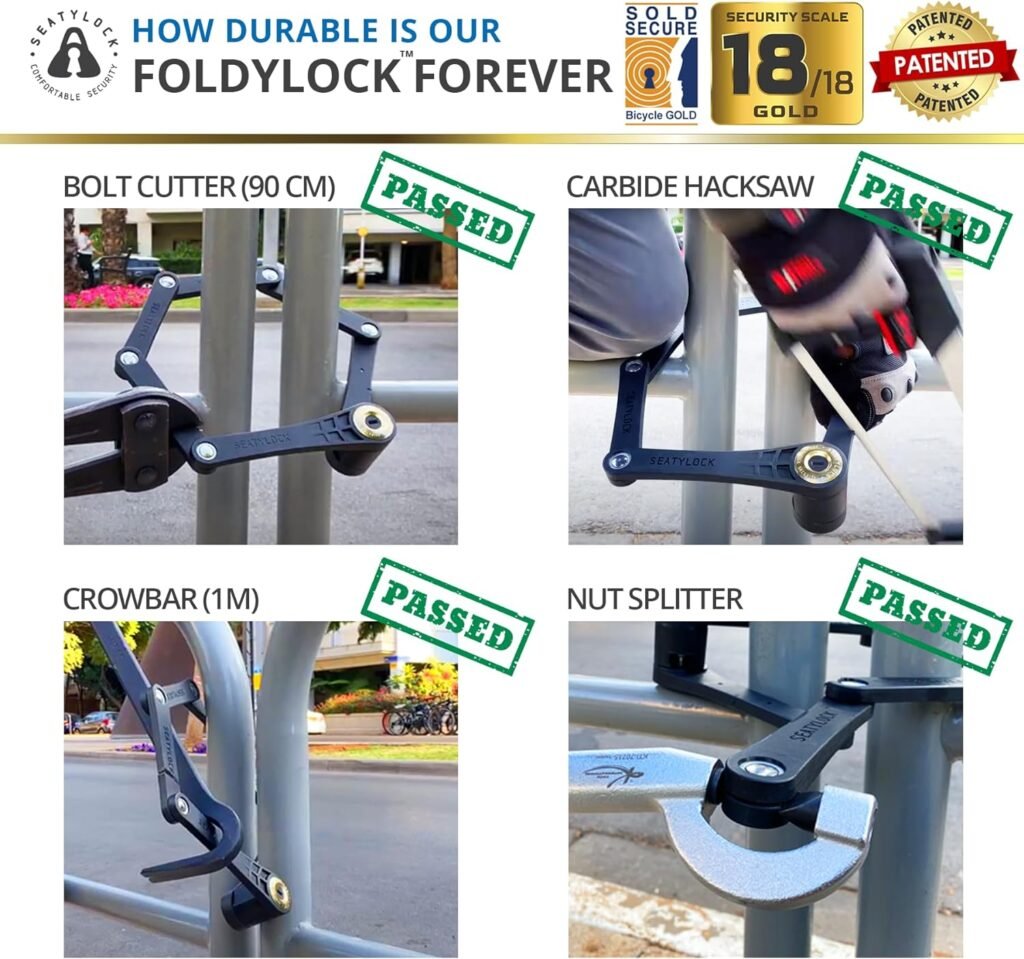 FoldyLock Forever Folding Bike Lock - Patented Sleek High Security Sold Secure Gold Bicycle Lock - Heavy Duty Anti Theft Smart Guard with Keys - 90cm