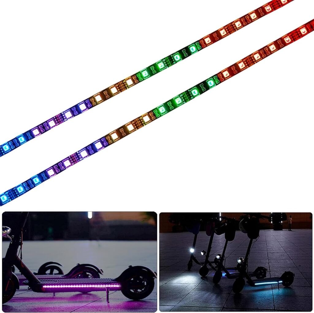 2 Pcs LED Electric Scooter Strip Light Belt Foldable Colorful Skateboard Lights Strips for Night Riding Safety Cycling Decorative LED Lights for Scooter Electric Scooter Light Accessories