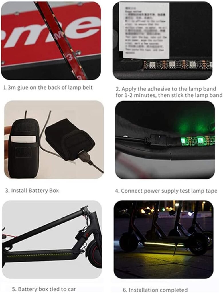 2 Pcs LED Electric Scooter Strip Light Belt Foldable Colorful Skateboard Lights Strips for Night Riding Safety Cycling Decorative LED Lights for Scooter Electric Scooter Light Accessories
