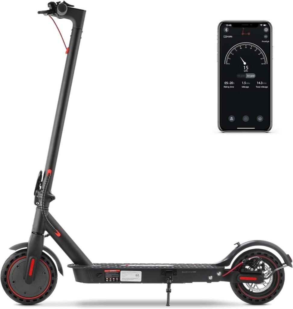 iScooter Electric Scooter, 8.5 Inch Solid Tire, 18 Miles Travel Range, 350W E Scooter 15.6Mph Top Speed with APP, Double Braking Systems for Adults and Teens