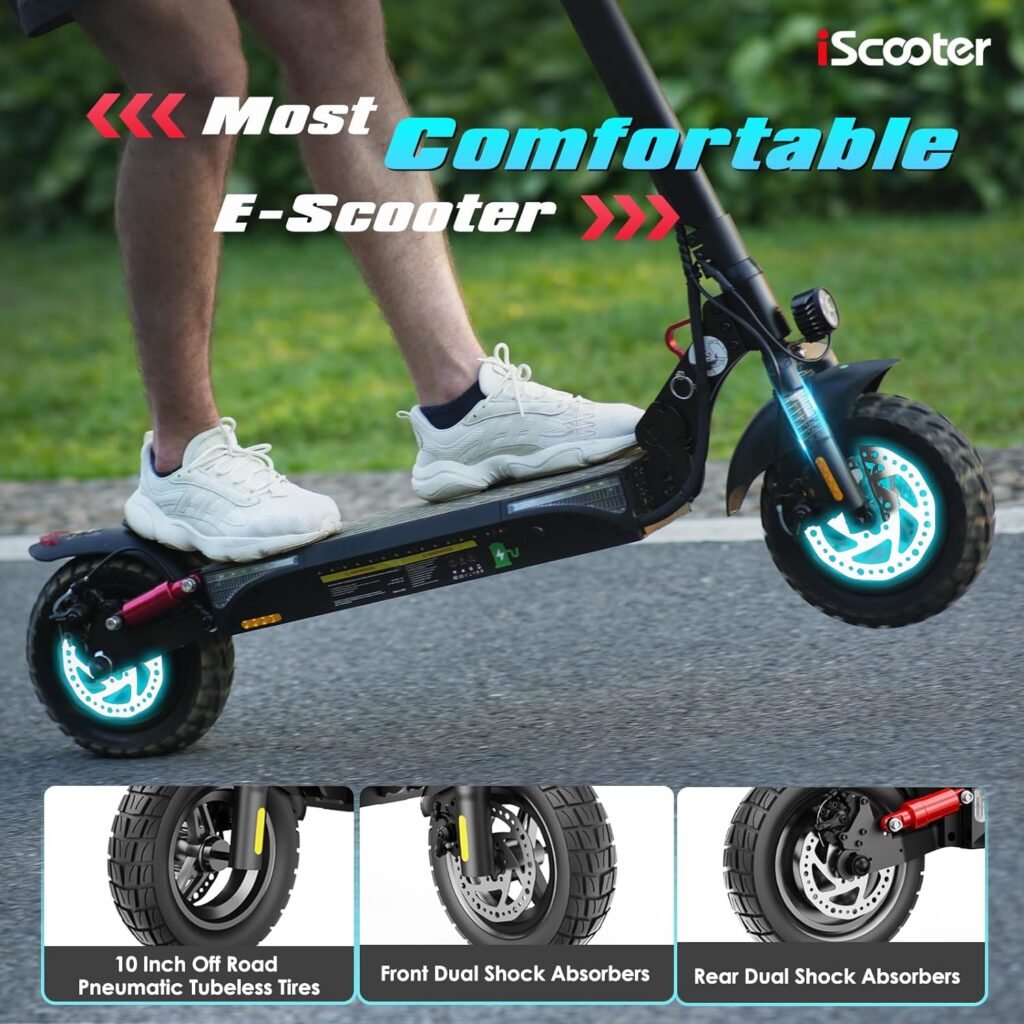 iScooter Electric Scooter Adults, 10 Off Road Pneumatic Tires, 800W Motor E-Scooter Up to 25 Miles Range, 25MPH Top Speed, Adjustable Handlebar Height, Foldable Scooter with APP