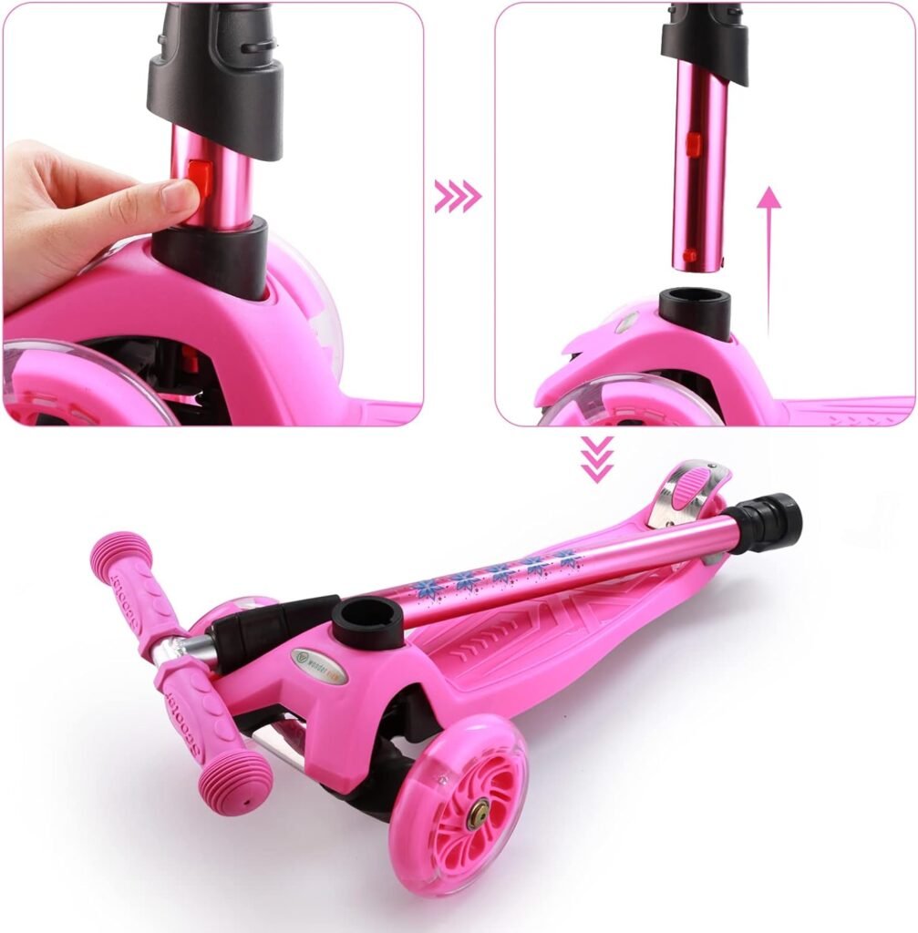 Kick Scooter Kids Scooter 3 Wheel Scooter, 4 Height Adjustable Pu Wheels Extra Wide Deck Best Gifts for Kids, Boys Girls