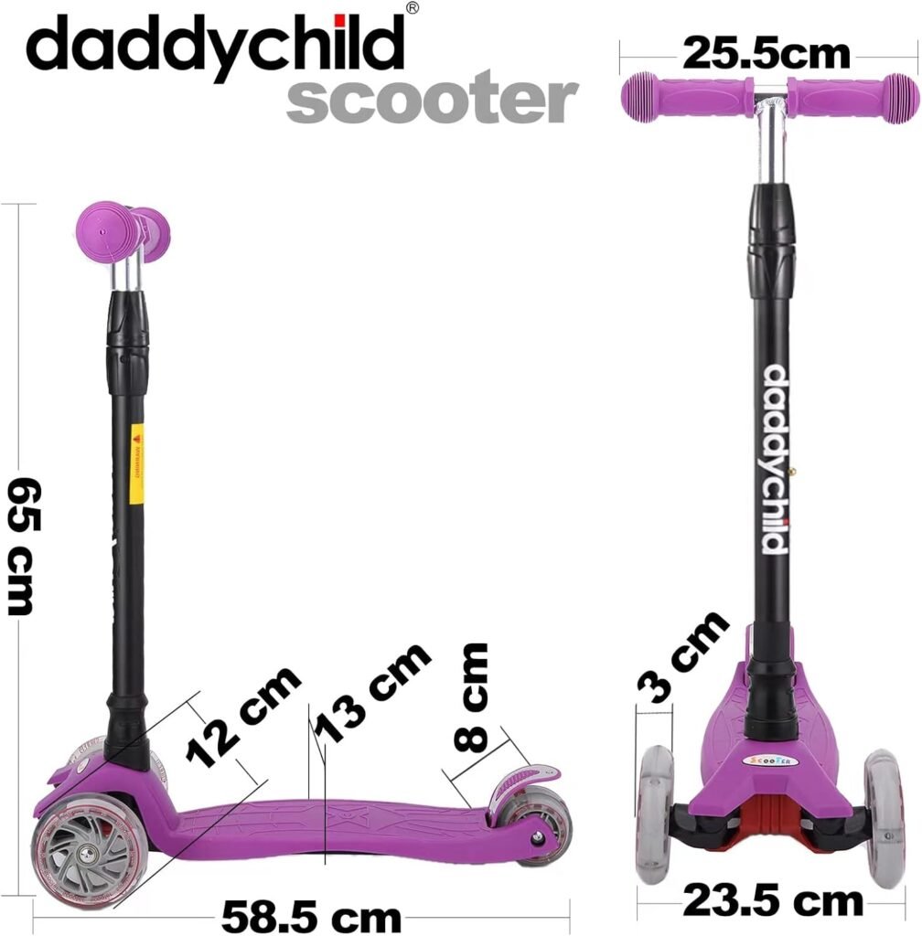 Scooters for Kids 3 Wheel Kick Scooter for Toddlers Girls  Boys, 4 Adjustable Height, Lean to Steer, Extra-Wide Deck, Light Up Wheels for Children from 3 to 14 Years Old