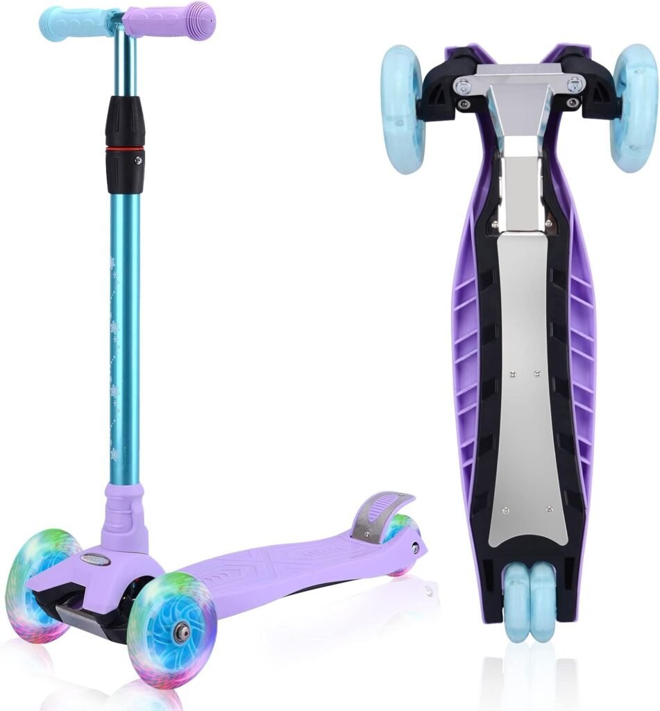 3 Wheel Scooter for Kids Ages 6-12,Kids Scooter with Light Up Wheels, Sturdy Deck Design, and 4 Height Adjustable Suitable for Kids Ages 3-12