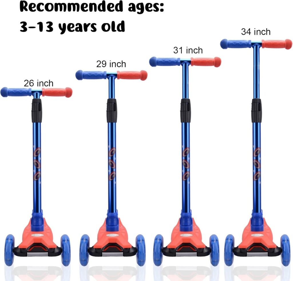 3 Wheel Scooter for Kids Ages 6-12,Kids Scooter with Light Up Wheels, Sturdy Deck Design, and 4 Height Adjustable Suitable for Kids Ages 3-12