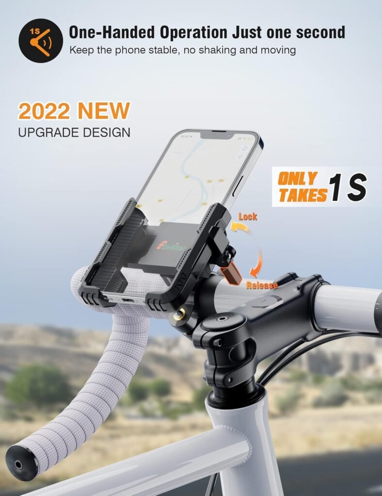 Bike Phone Mount for Electric, Mountain, Scooter, and Dirt Bikes -360°rotatable Bike Phone Holder- Bike Phone Holder Suitable for Smartphones from 4.0-7.0 inches.