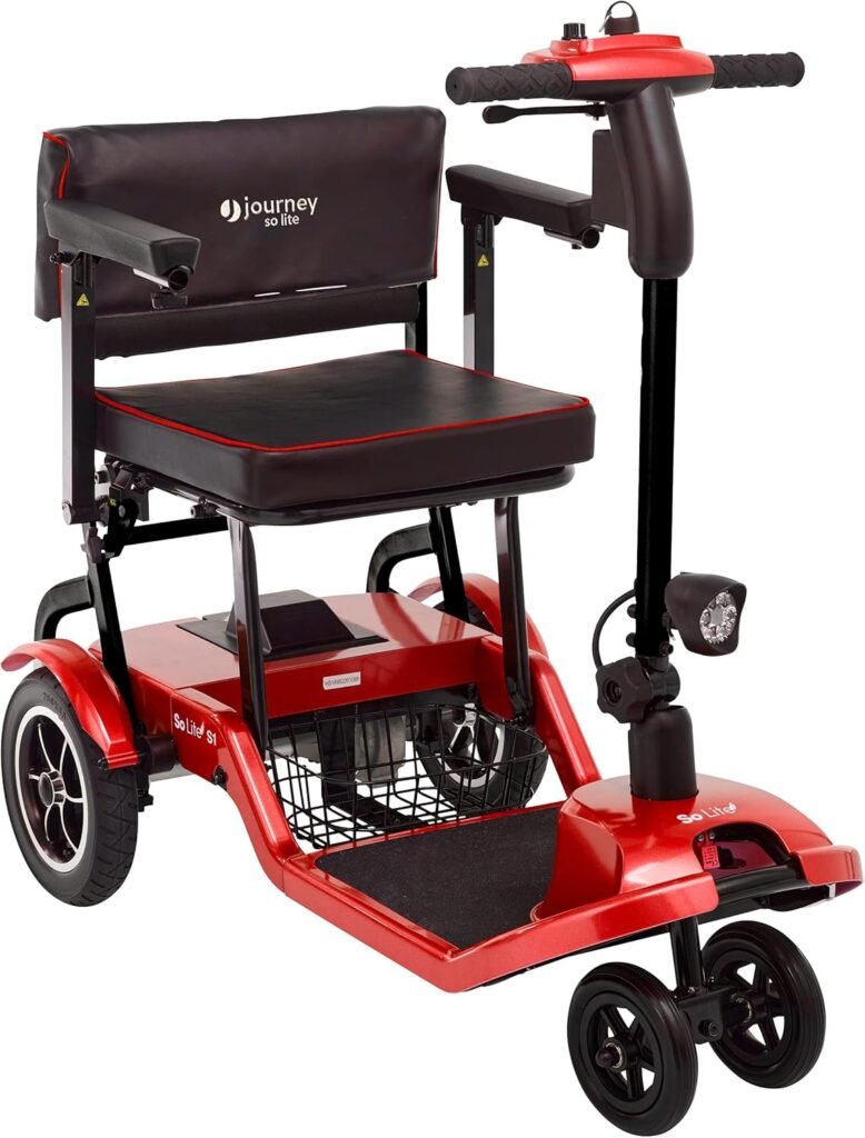 So Lite Lightweight Folding Scooter - Mobility Scooters for Seniors - Electric Wheelchairs for Adults (Red)