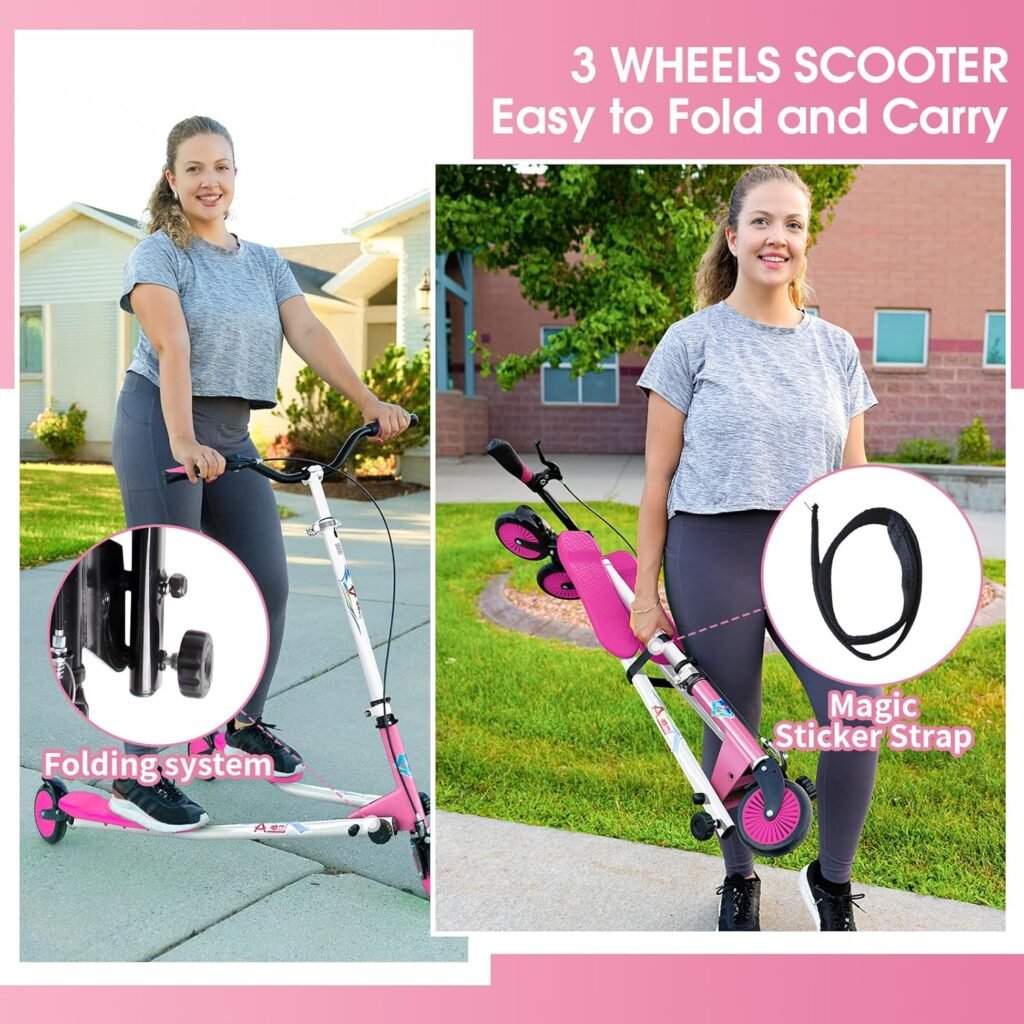 Swing Wiggle Scooter, 3 Wheels Drifting Scooter with Adjustable Height/Folding Kick Scooter for Kids/Woman/Men Age 6+ Years Old