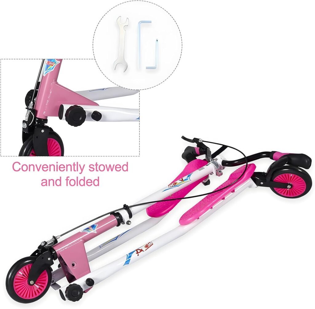 Swing Wiggle Scooter, 3 Wheels Drifting Scooter with Adjustable Height/Folding Kick Scooter for Kids/Woman/Men Age 6+ Years Old