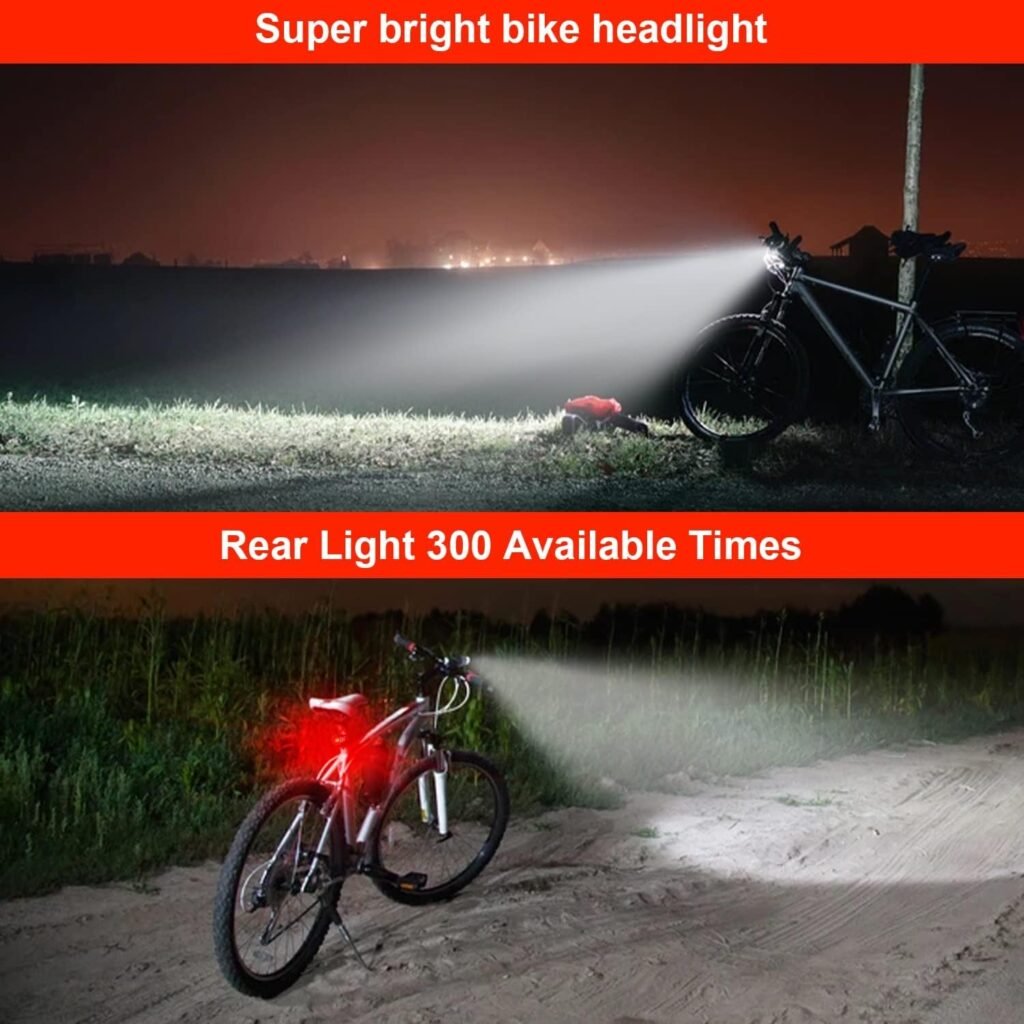 Victagen Bike Lights 5000 Lumens 3LED Bike Lights for Night Riding, Super Bright Bike Light Front and Back, USB Rechargeable Bike Headlight, 6 Modes Bike Headlight, for Adult Bike MTB ebike Lights