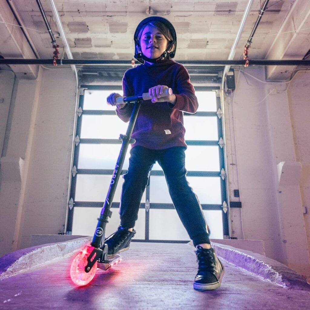 Aero Kick Scooter for Kids Ages 5-7 or 5-8 or 6-12 with Dynamic Lights, Foldable and Height Adjustable, Scooters for Boys and Girls 6 Years and up with Light up Clear Wheels and Deck