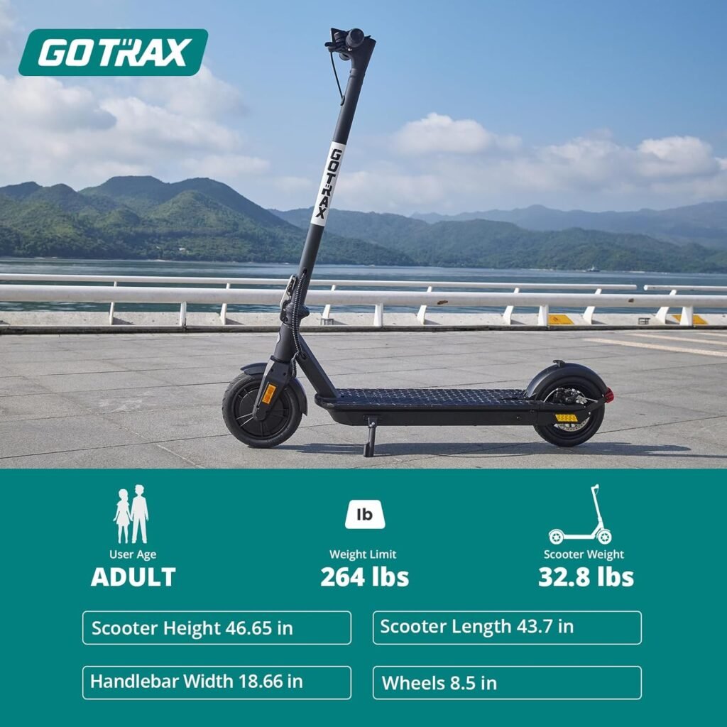 Gotrax Adults Electric Scooter, 8.5 Pneumatic Tire, Max 14/18 Mile Range, Max 15.5/18 mph Speed Power by 250/300W Motor, with Cruise Control Foldable Electric Scooter for Adult