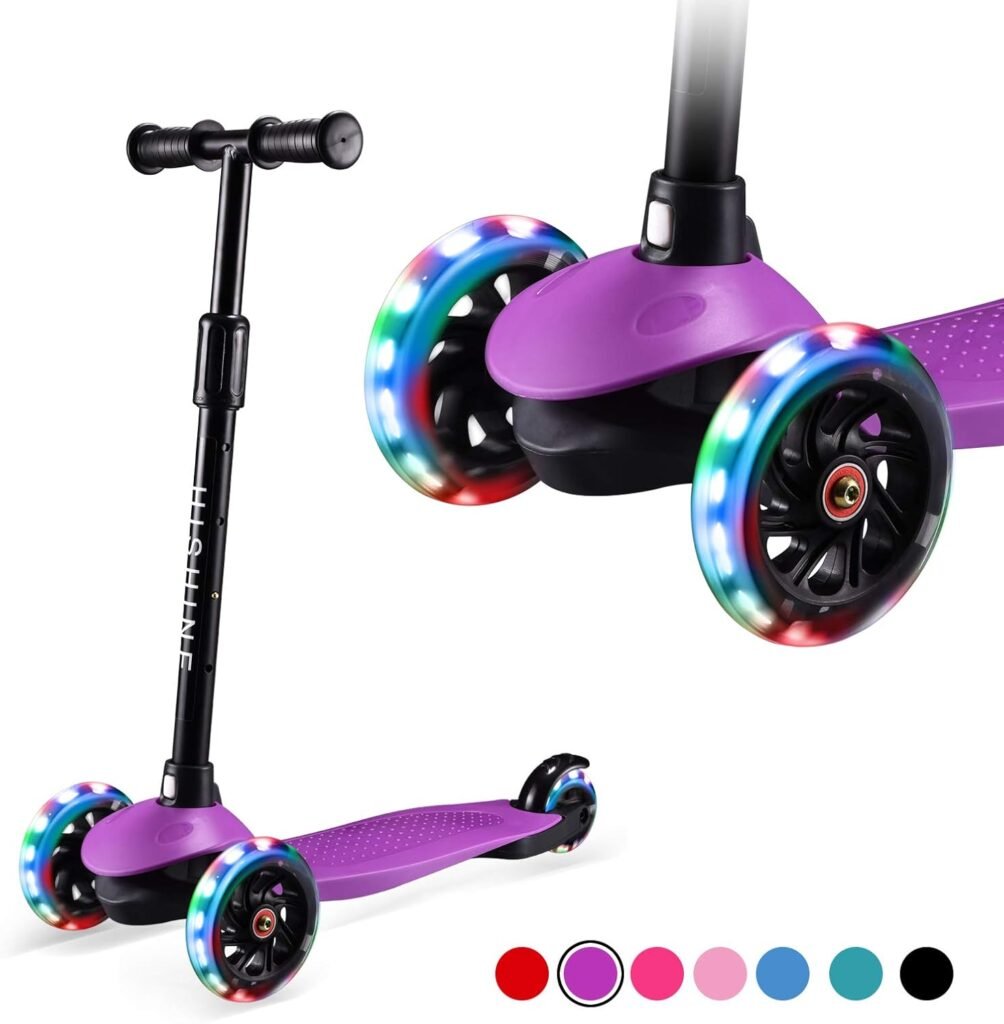 Kids Kick Scooters for Toddlers Boys Girls Ages 2-5 Years Old, Adjustable Height, Extra Wide Deck, Light Up Wheels, Easy to Learn, 3 Wheels Scooters