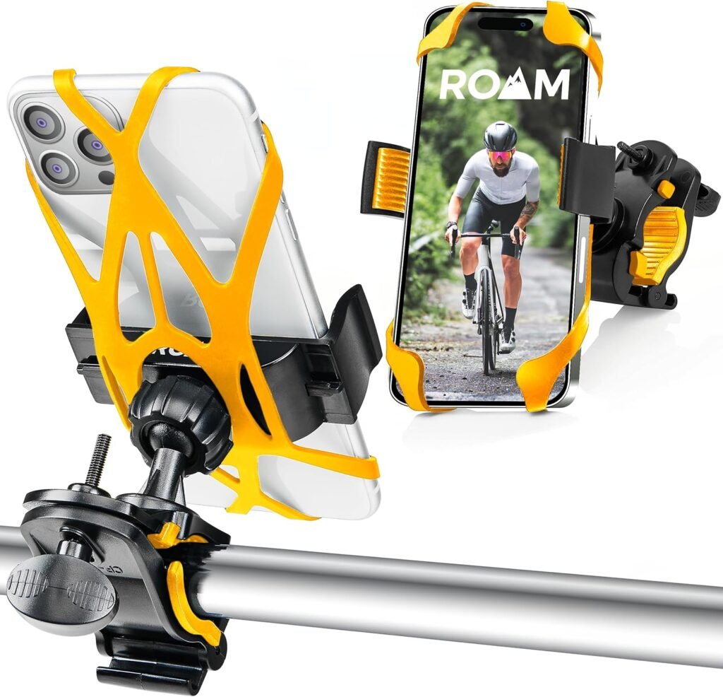 Roam Bike Phone Mount - Motorcycle Phone Mount- 360° Rotation with Universal Handlebar Fit for Bikes, Motorcycles, Scooters, Strollers - Mount Compatible w/all iPhone  Android Phones 4.5 to 6.7