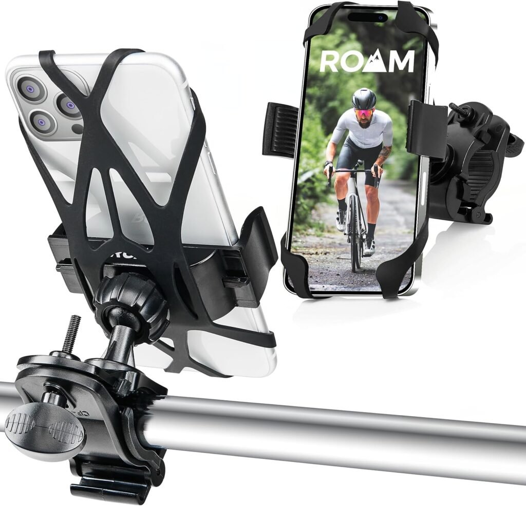 Roam Bike Phone Mount - Motorcycle Phone Mount- 360° Rotation with Universal Handlebar Fit for Bikes, Motorcycles, Scooters, Strollers - Mount Compatible w/all iPhone  Android Phones 4.5 to 6.7