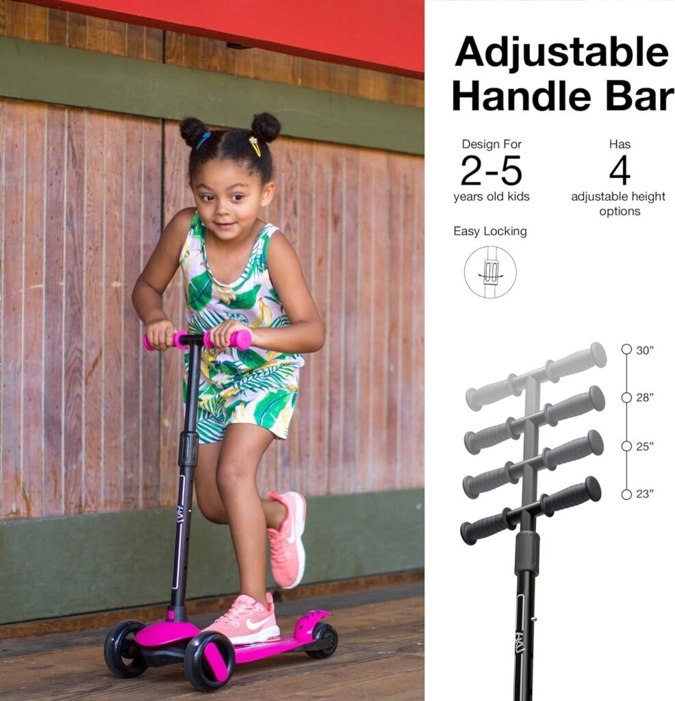 6KU Scooter for Kids Ages 3-5 with Flash Wheels, Kids Scooter 4 Adjustable Height, Toddler Scooter Extra-Wide PU LED Wheels, 3 Wheel Scooter for Kids for Girls  Boys Learn to Steer…