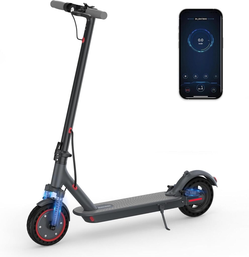 Electric Scooter - 8.5 Solid Tires, Quadruple Shock Absorption, Up to 19 Miles Long-Range, 19 Mph Top Speed, Portable Folding Commuting Scooter for Adults, Double Braking System and App